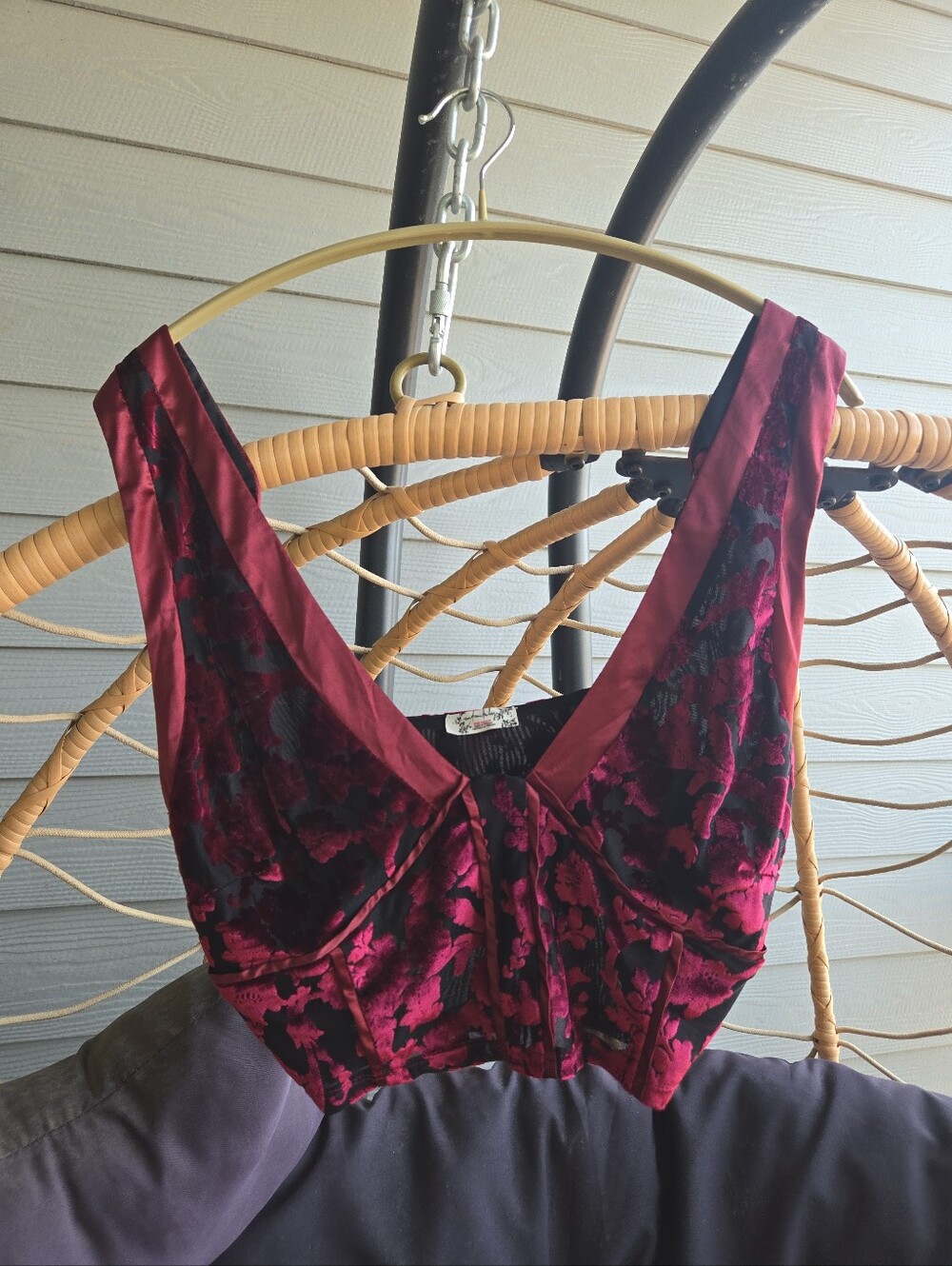 Intimately Free People Burgundy And Black Floral Velvet Mesh Tank Size Medium